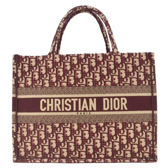 Christian Dior  Book Medium Oblique Embroidery Tote Bag Burgundy - Picture 1 of 11